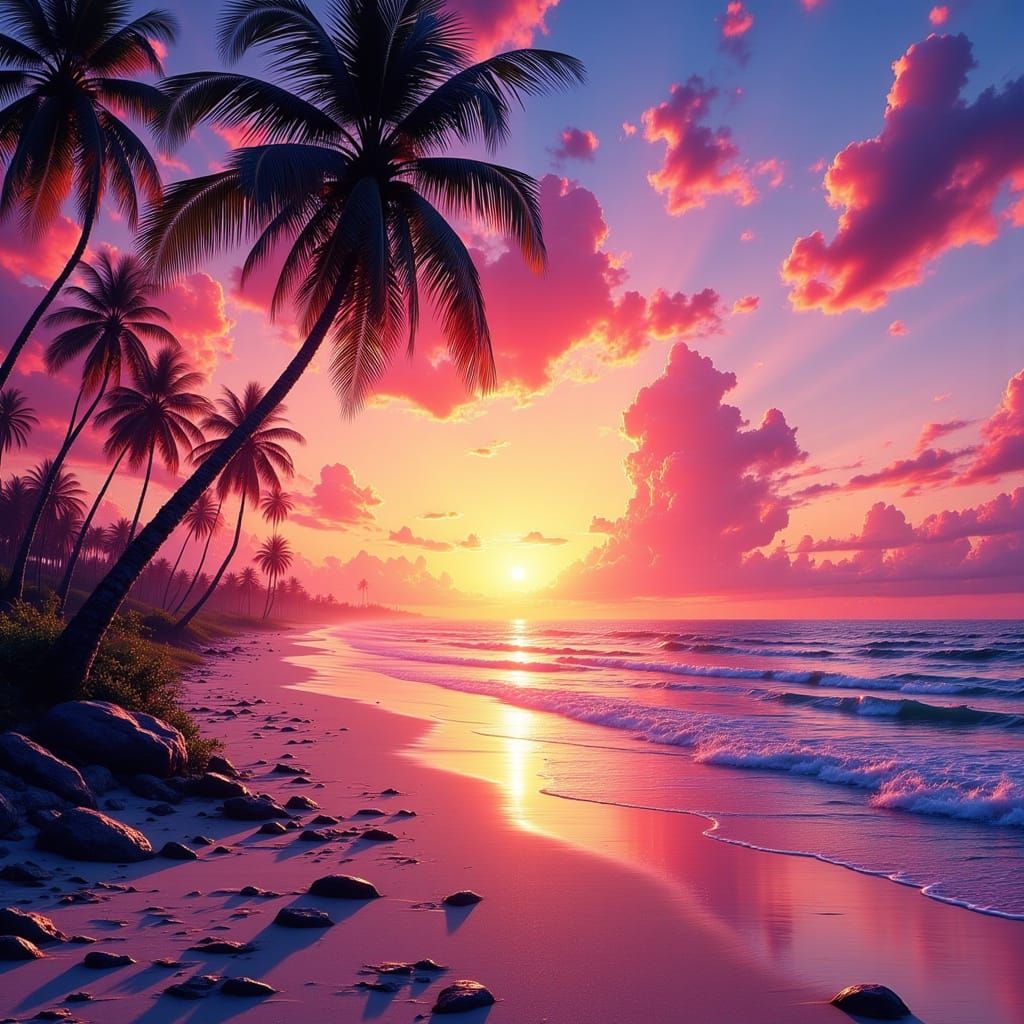 Hyperrealistic Miami Sunset with Flamingo