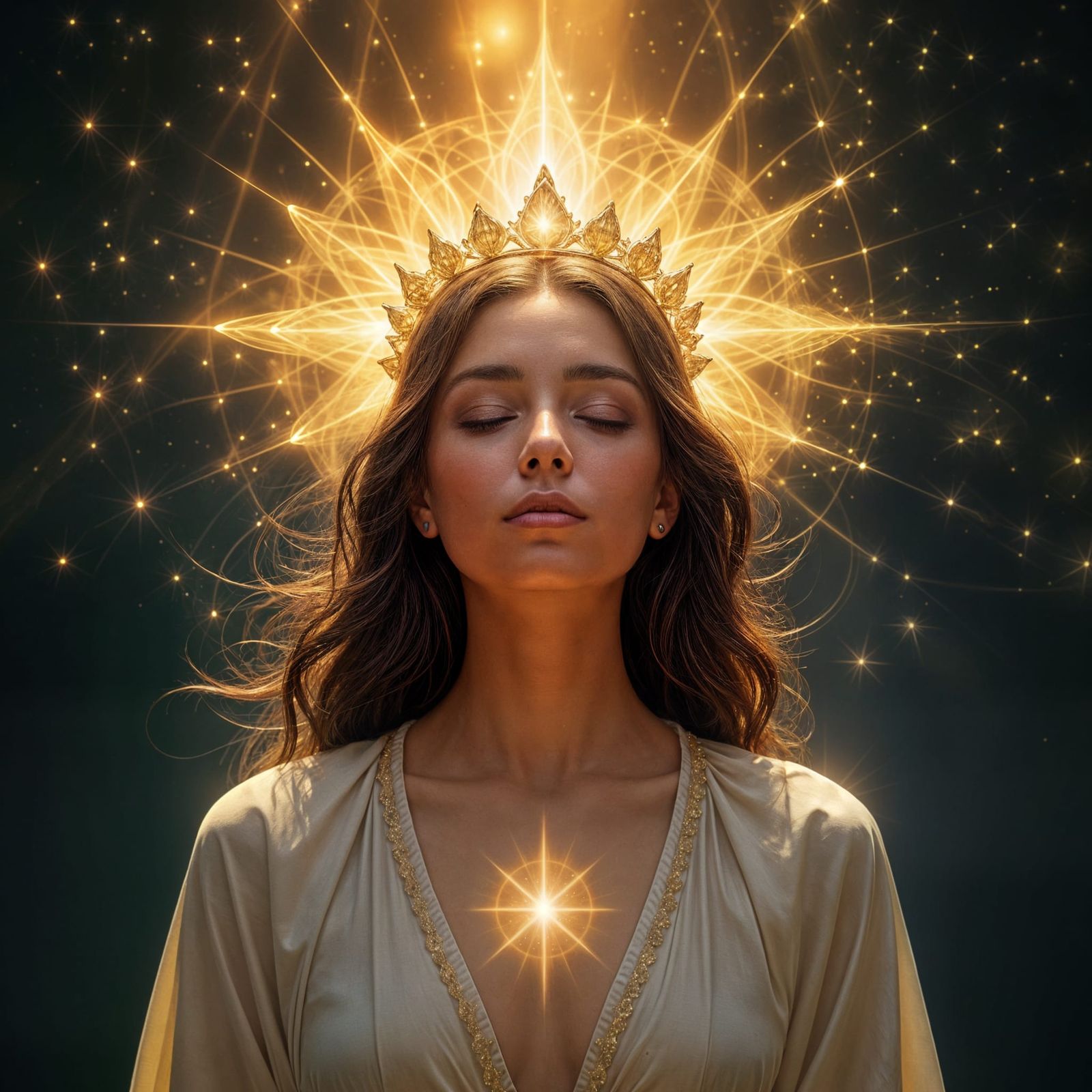 Enlightened Being in Flow State Radiating Golden Light