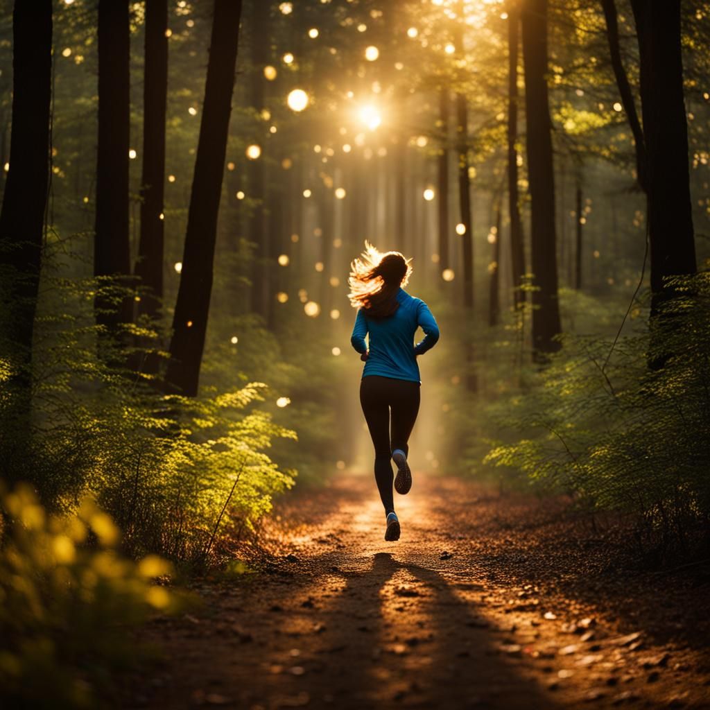 Woman Running in Forest Guided by Star