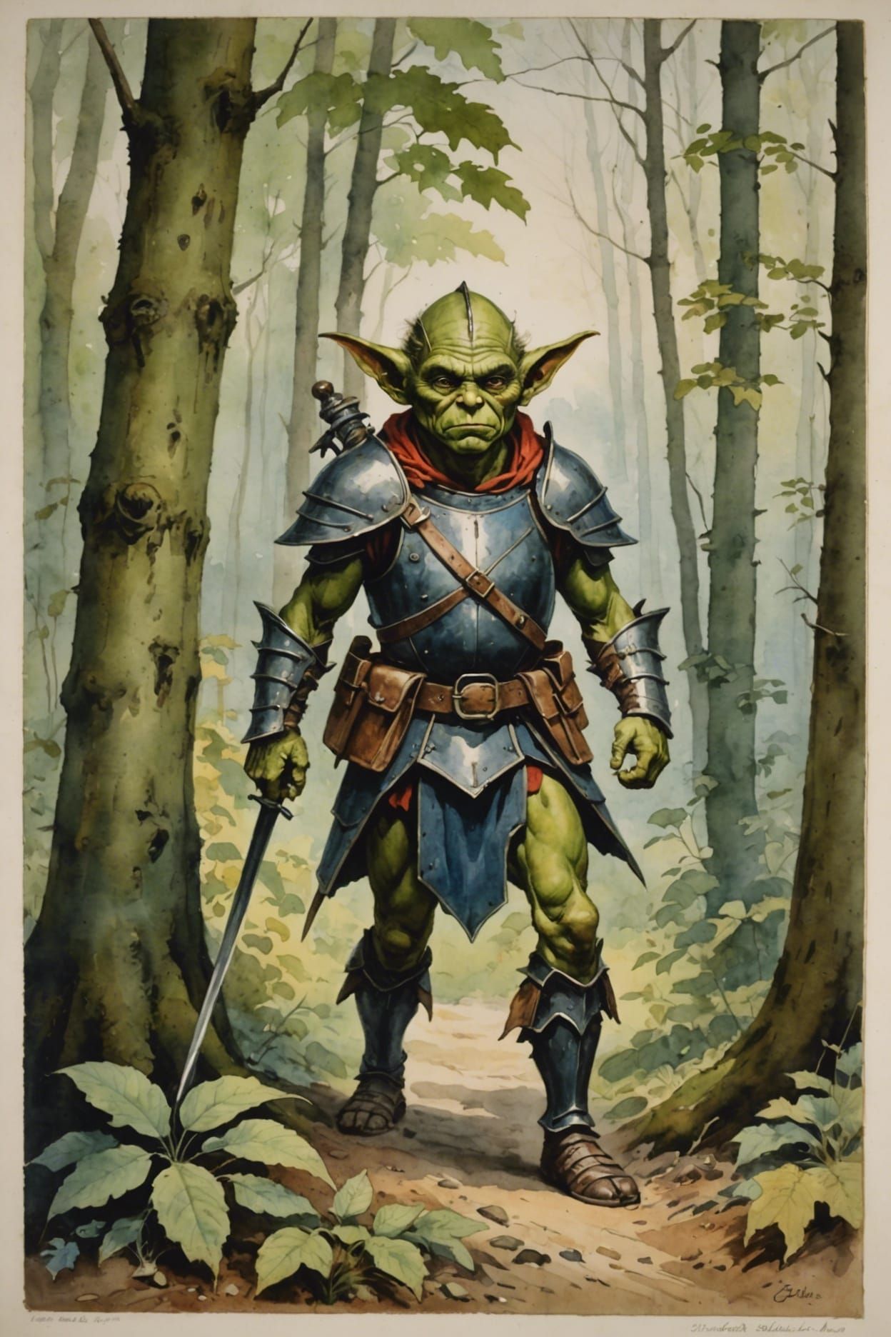 Goblin Warrior in Antique Watercolour Style
