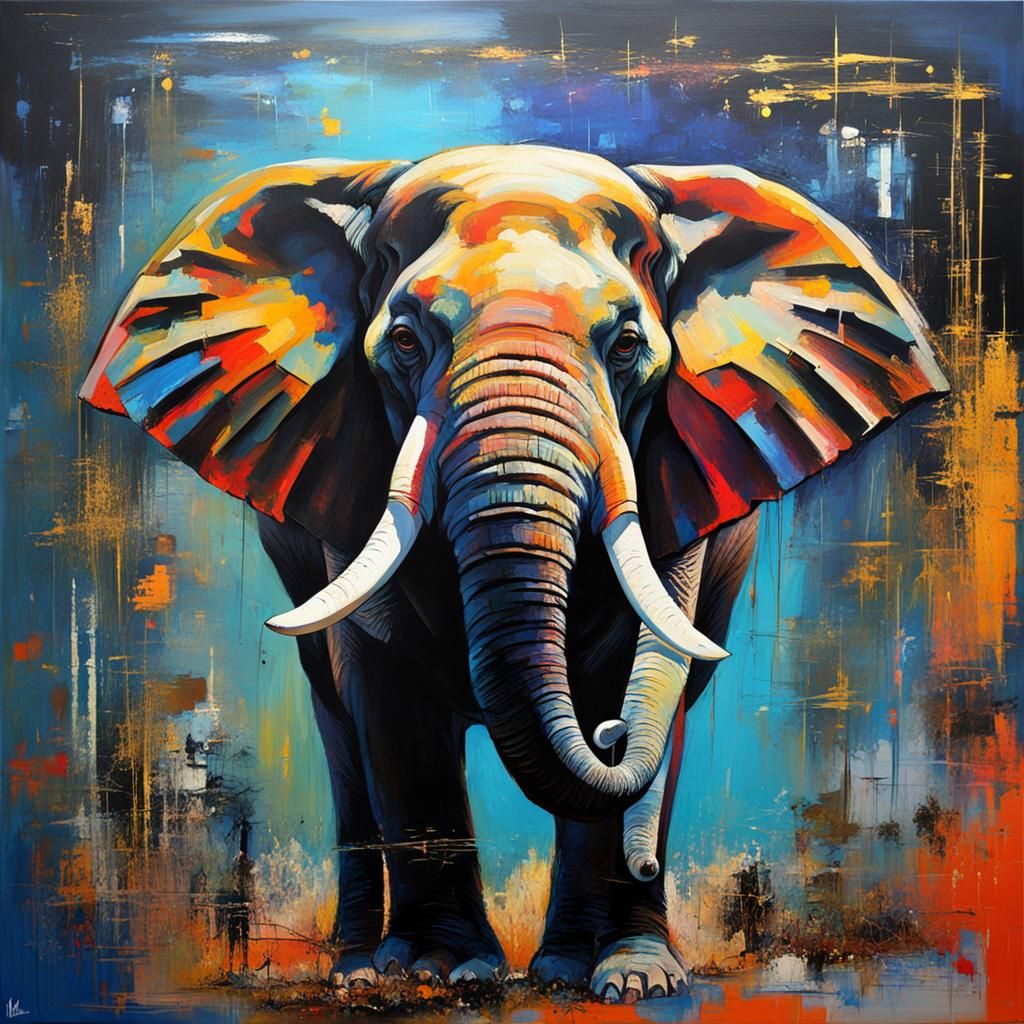 Abstract Elephant in Acrylics, Maximalist Style