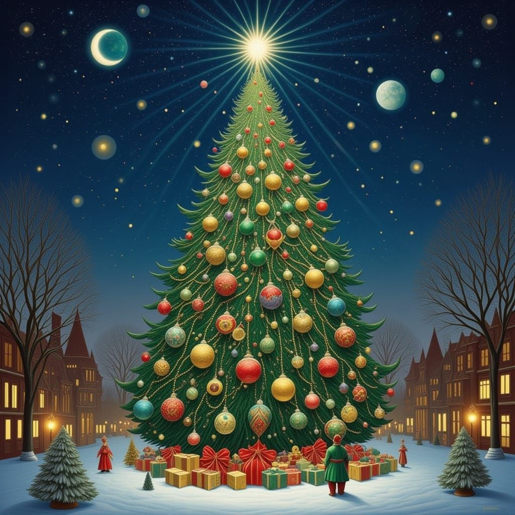 <lora:FLEUR NOIR:1.0> <lora:PEPPERMINT SNOW:1.0> <lora:DELICATE DECO:1.0> <lora:SUNSET MEADOWS:1.0> Christmas Tree