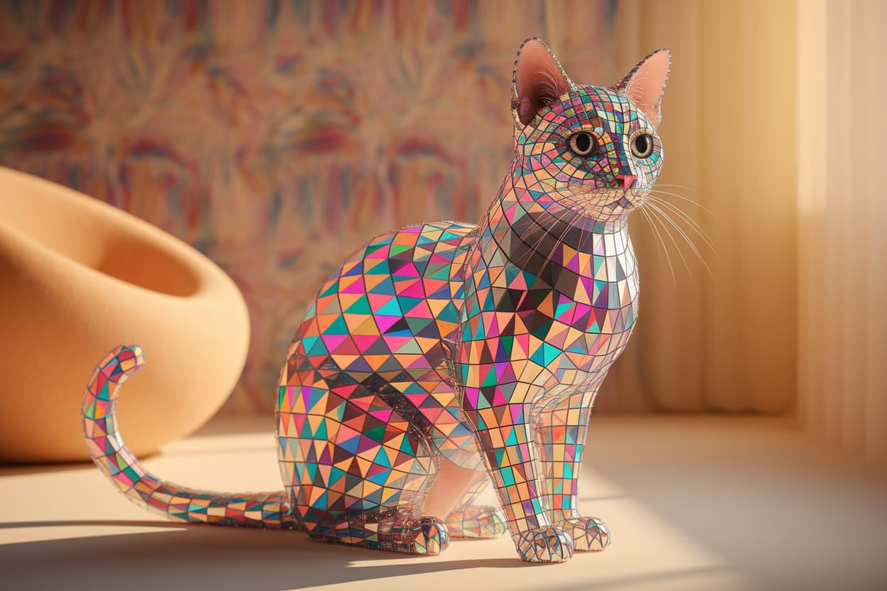 Prismatic Cat Shimmers in Soft Light