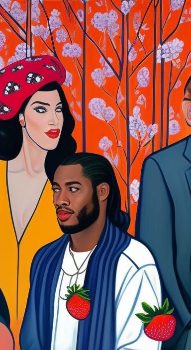 Strawberry Beret Goddess with Red Corvette Portrait