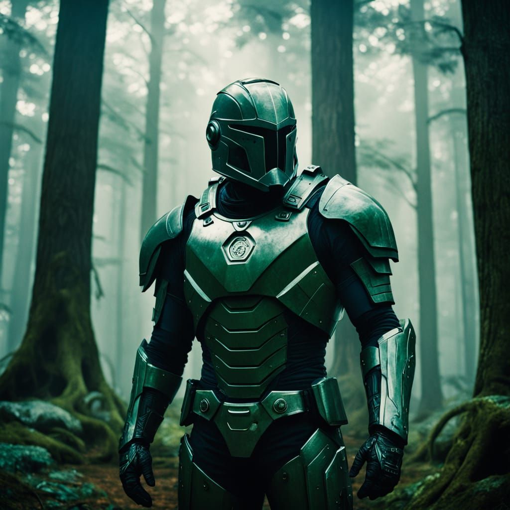 Heroic Warrior Emerges from Ancient Forest Vastness