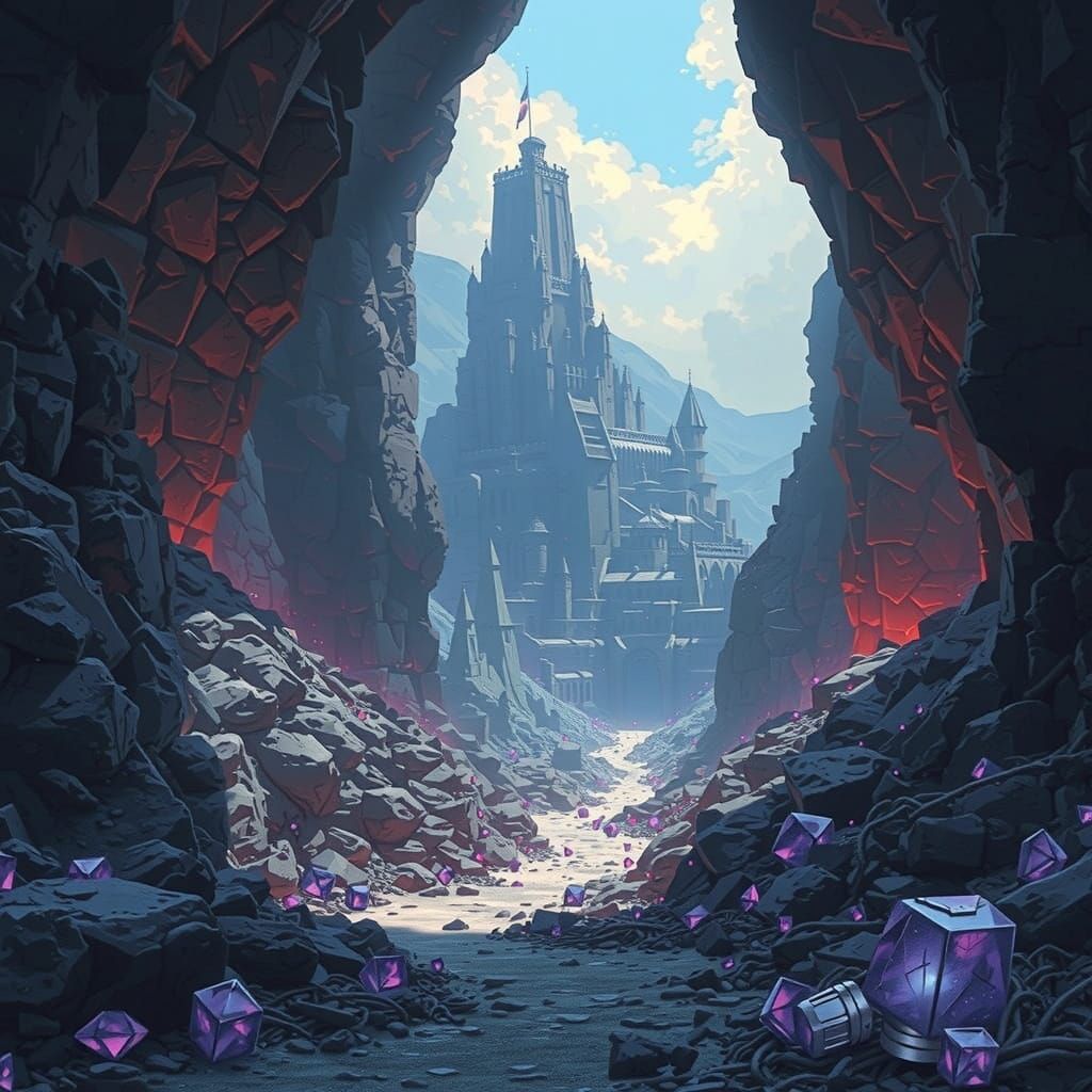 Fantasy Gem Mine with Garrison Town in Background