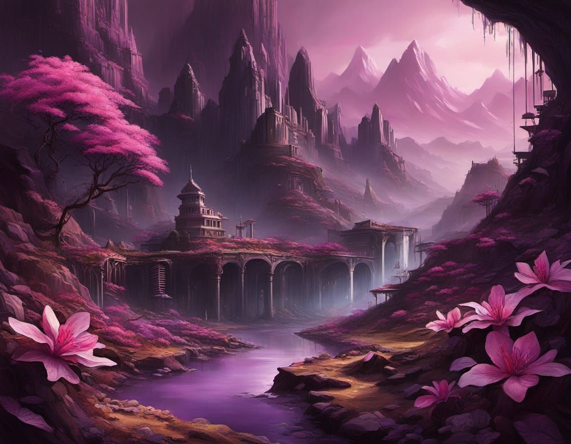 Surreal Abstract Painting of Camelot Plum Shady Lady