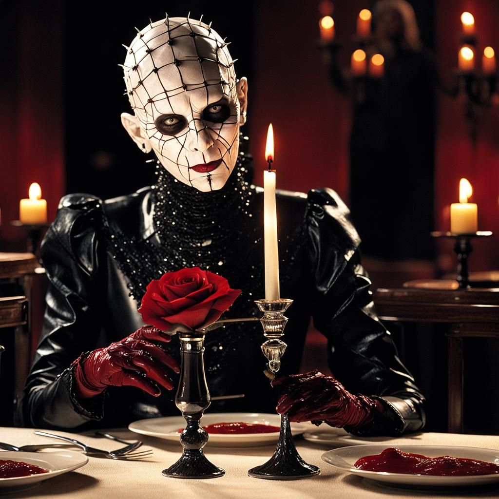 Female Pinhead Dining in Cafe: Digital Matte Painting