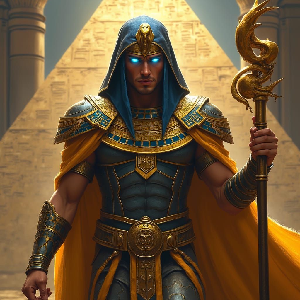Ancient Egyptian Warrior with Glowing Eyes in Fantasy Art St...