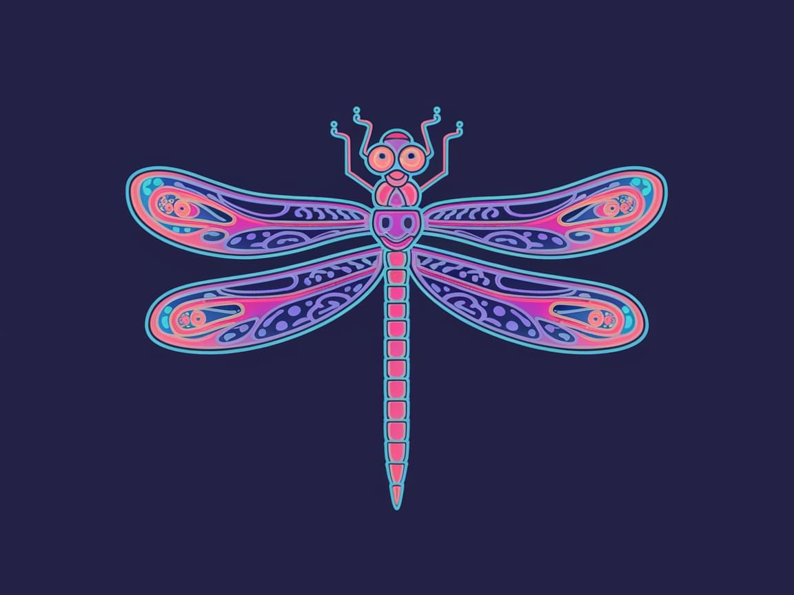 Vibrant Dragonfly Illustration with Glowing Wings