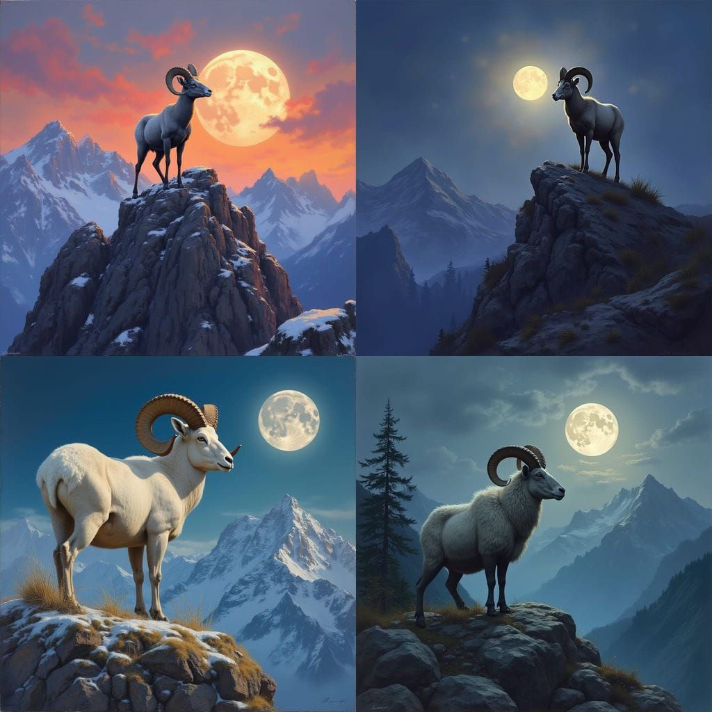 Majestic Dall Sheep Under Full Moonlight