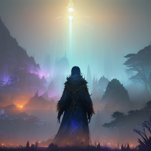 Sensually Clad Fantasy Woman Basks in Dreamlike Environment