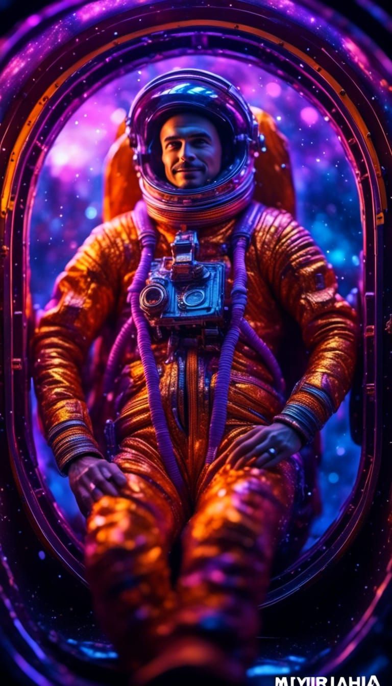 Yuri Gagarin in Space Capsule, Vintage Illustration