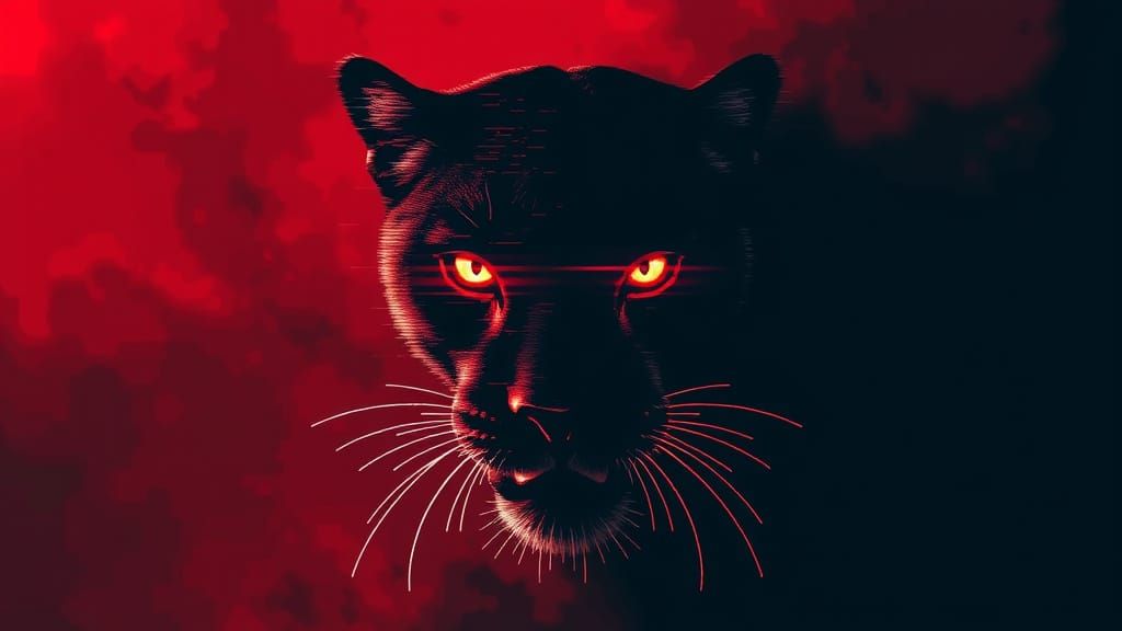 Glitch Art Panther with Red Eyes