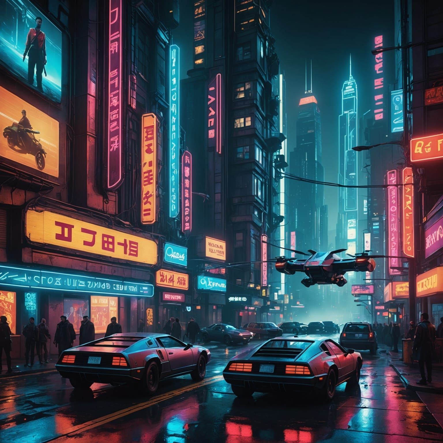 Cyberpunk Metropolis with Flying Cars and Holograms
