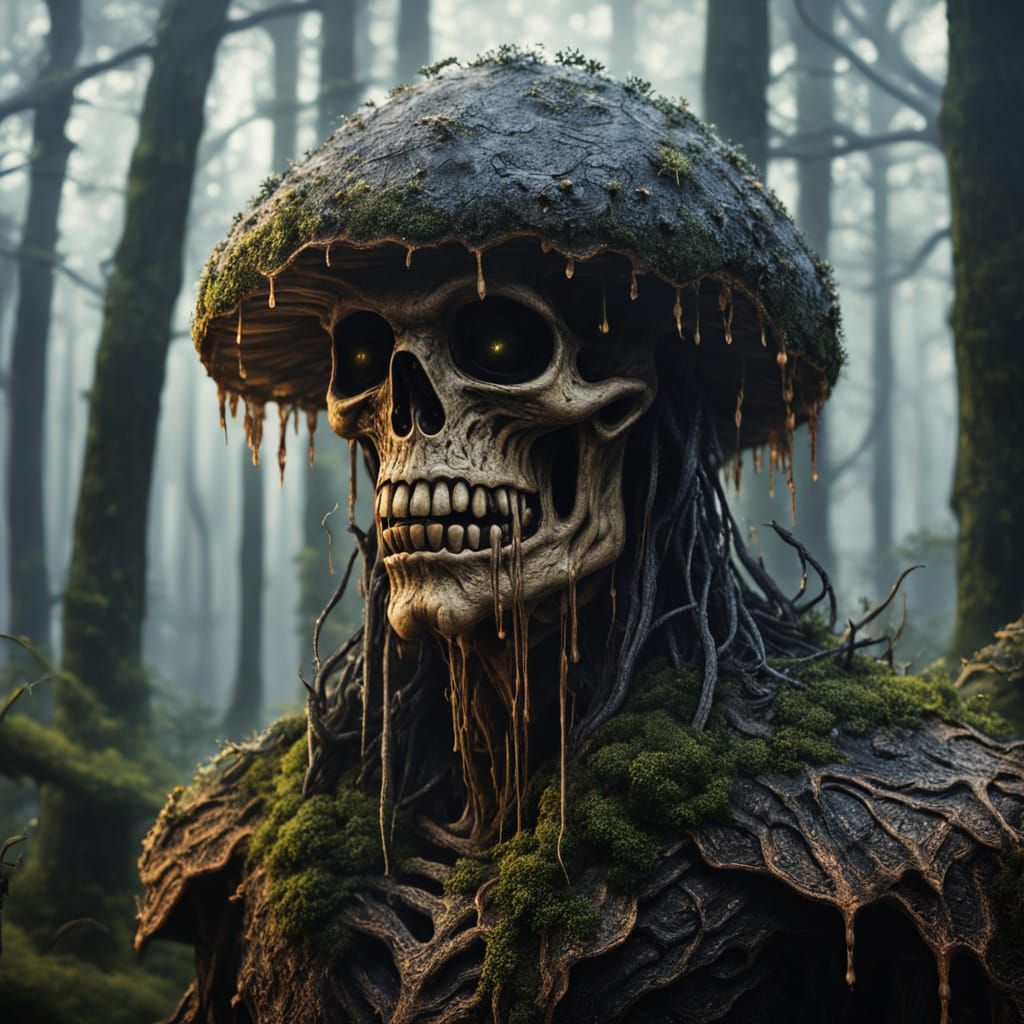 Ethereal Mushroom Creature in Dark Fantasy Oil Painting