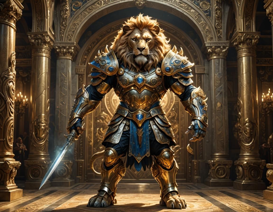 Lion Warrior in Intricate Armor, Astral Illustration