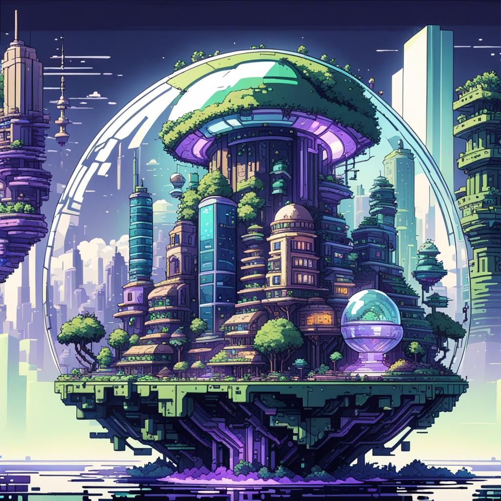 8-Bit Floating City: A Pixel Art Dream