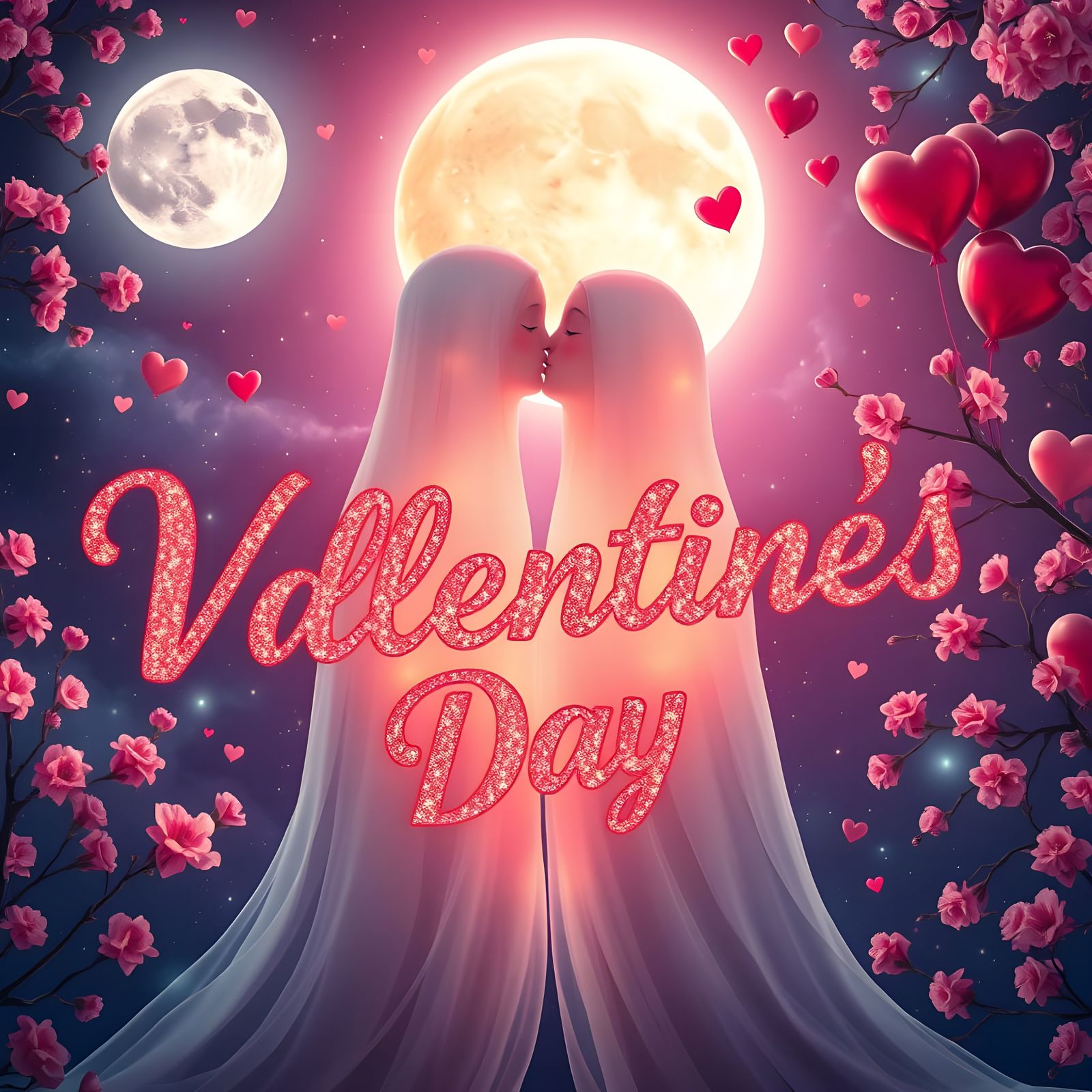 Ethereal Valentine's Day Encounter in Vibrant Fantasy