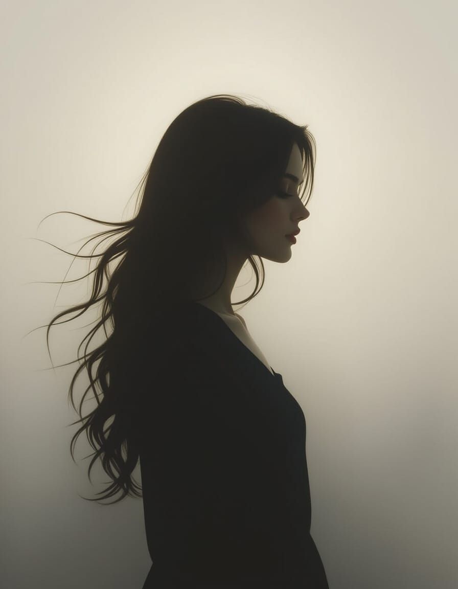 Ethereal Woman Silhouette in Glowing White Haze