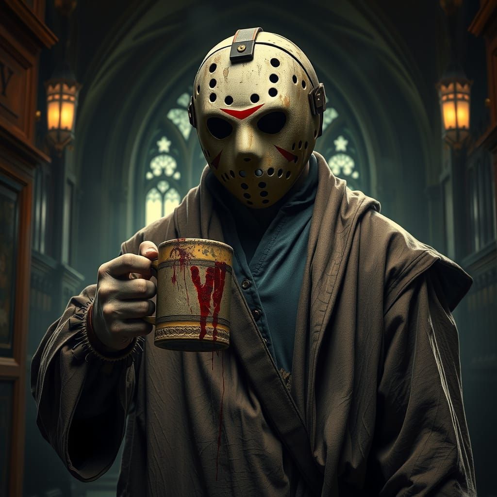 Jason Voorhees in Dark Academia Gothic Horror Style