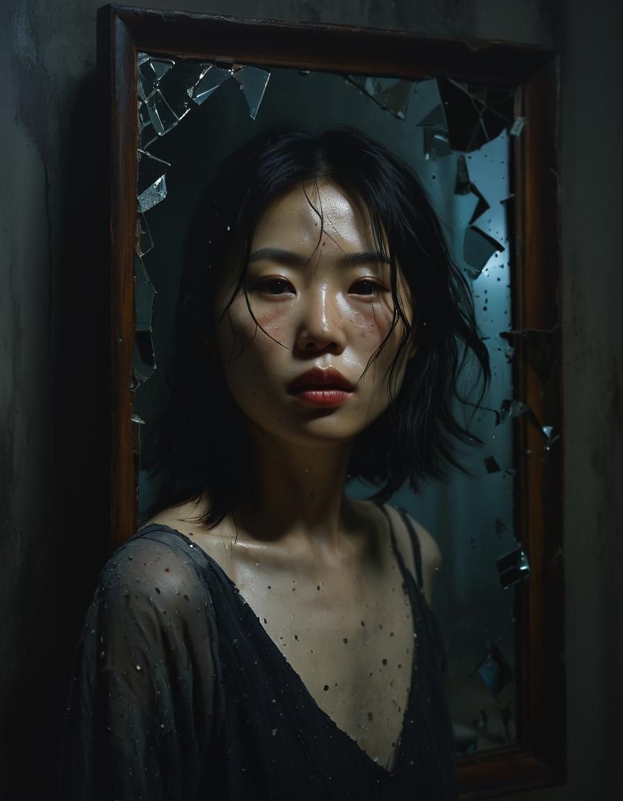 Korean Woman in Misty Dawn: Chiaroscuro Oil Painting