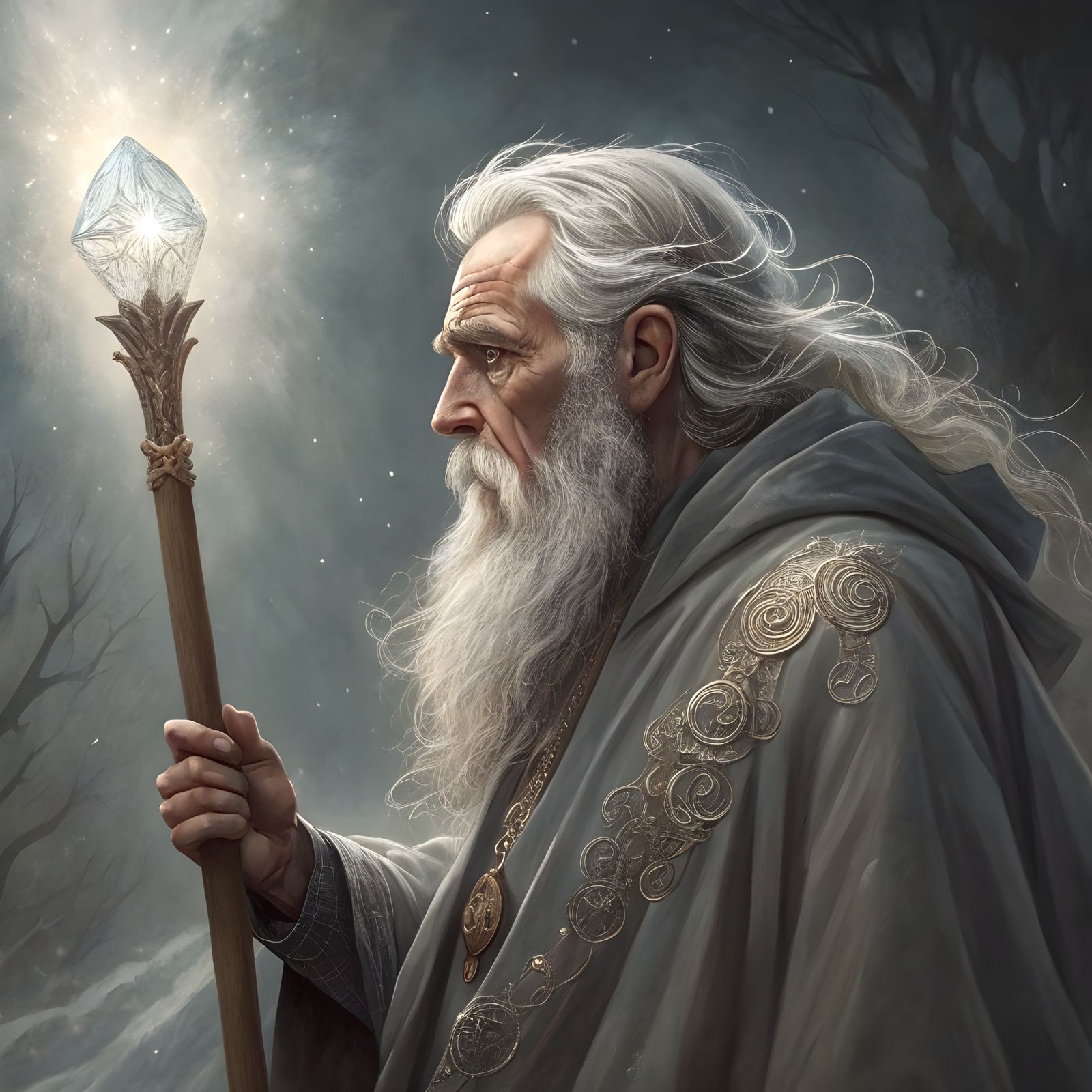 Mystical Old Wizard in Beksiński Style