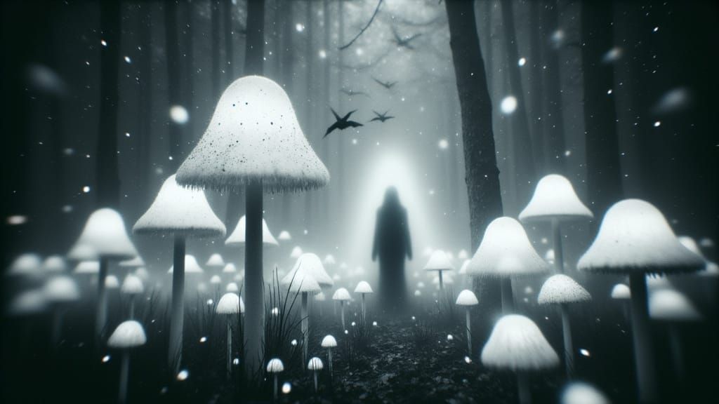 Ethereal Celestial Figure in White Forest