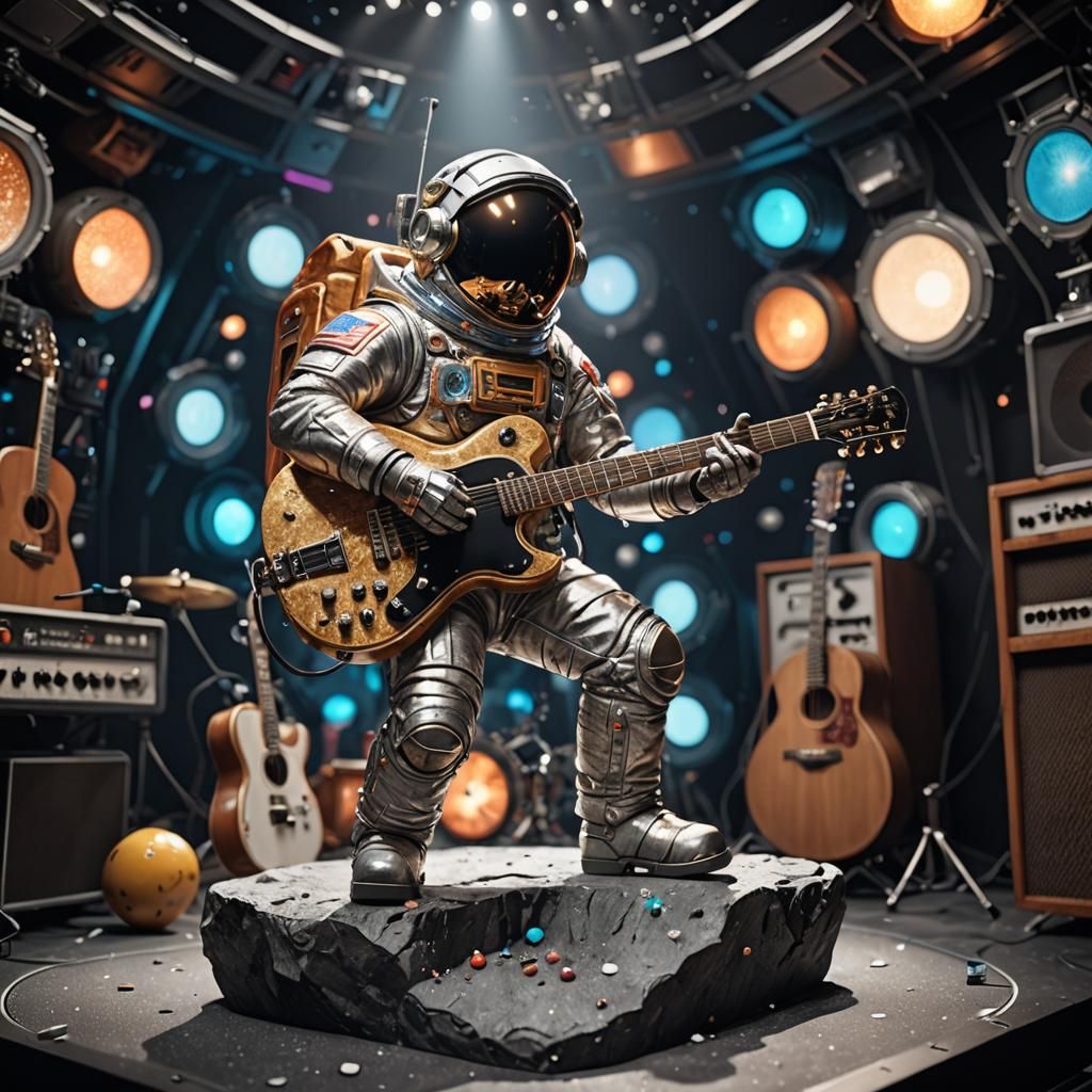Galactic Rockstar Astronaut Guitaring on Stage