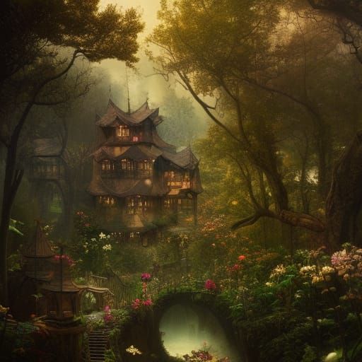 Celestial Botanical Garden Inside a Jar, Digital Art