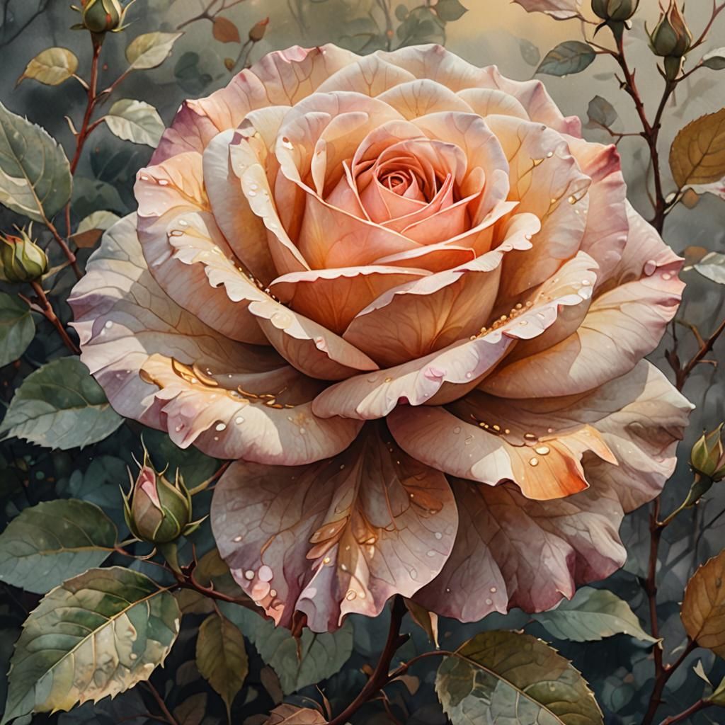 Glowing Rose in Watercolor Art Style