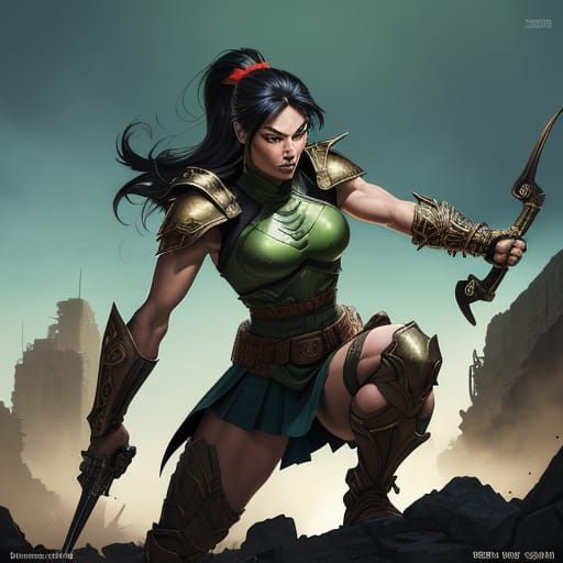 Heroic Ninja Turtle Woman in Dynamic Comic Book Style