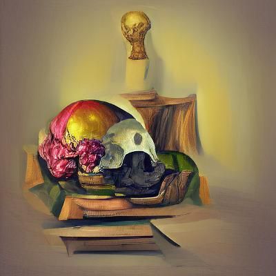 Baroque Still Life of a Human Skull