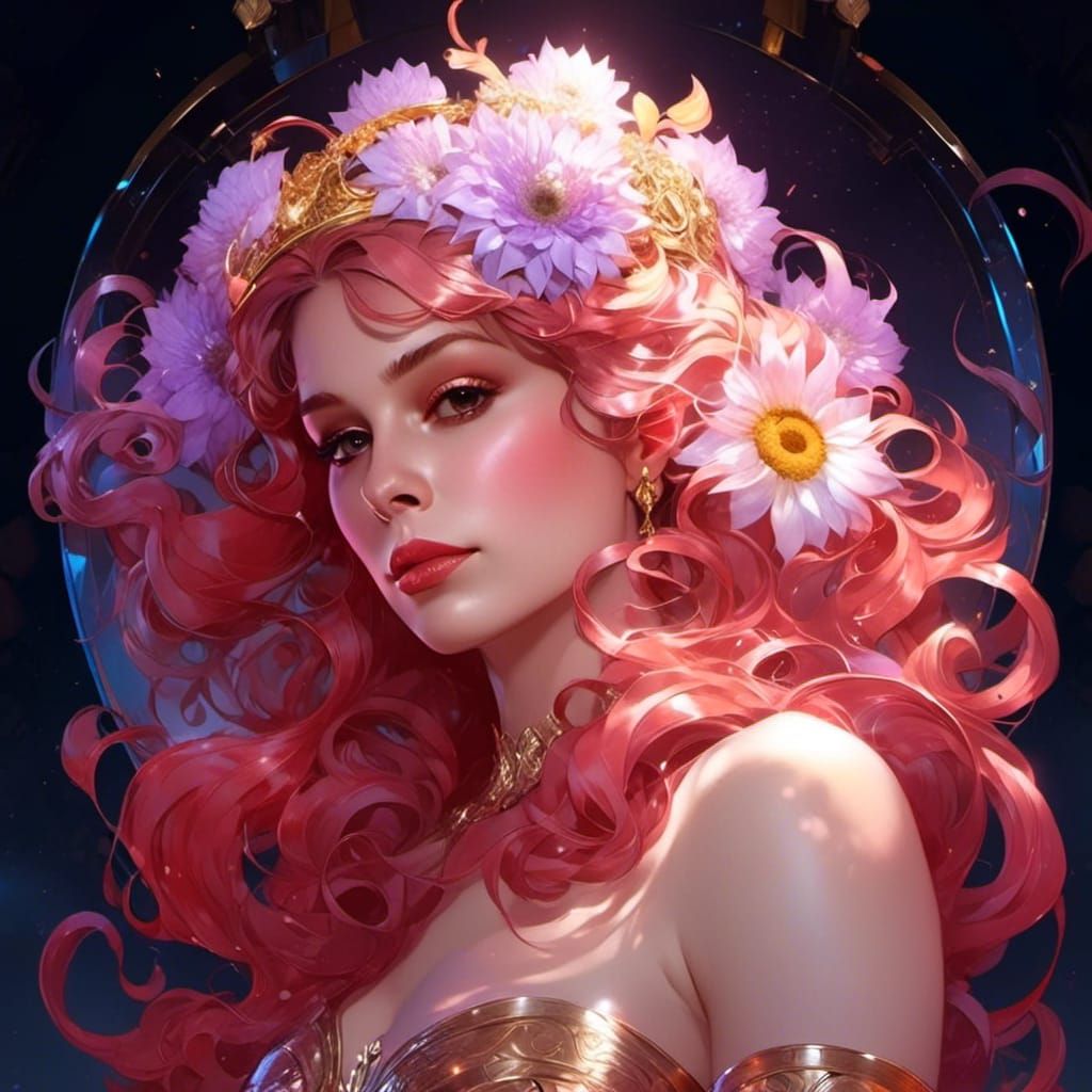 Edwardian Woman Portrait with Sunflower and Ribbon