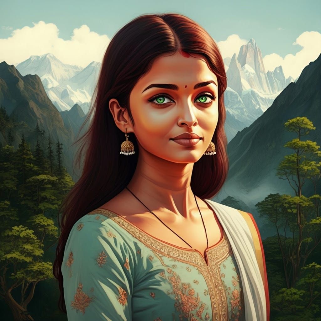 Serene Indian Goddess in Himalayan Majesty