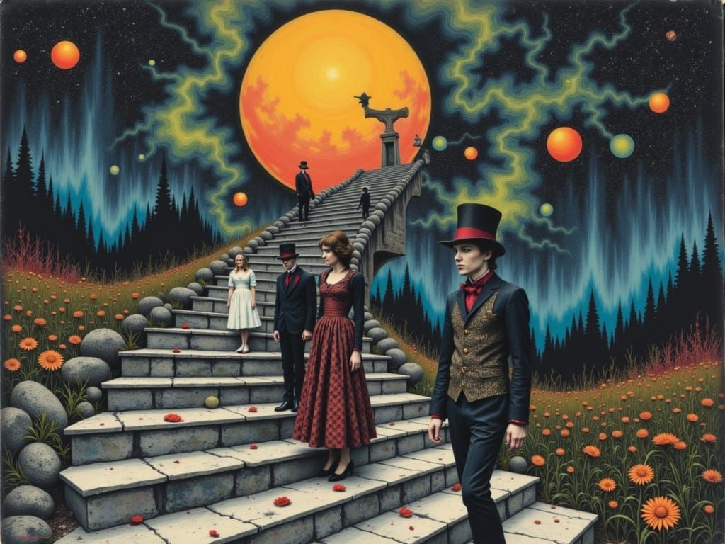 Queen of Hearts and Mad Hatter in Geometric Pop Art