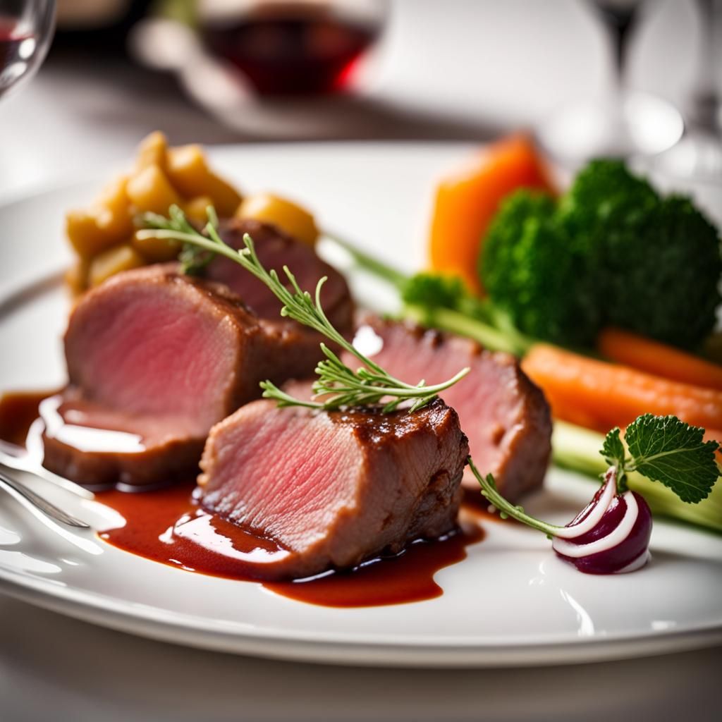 Gastronomic Beef Dish with Vegetables and Sauce