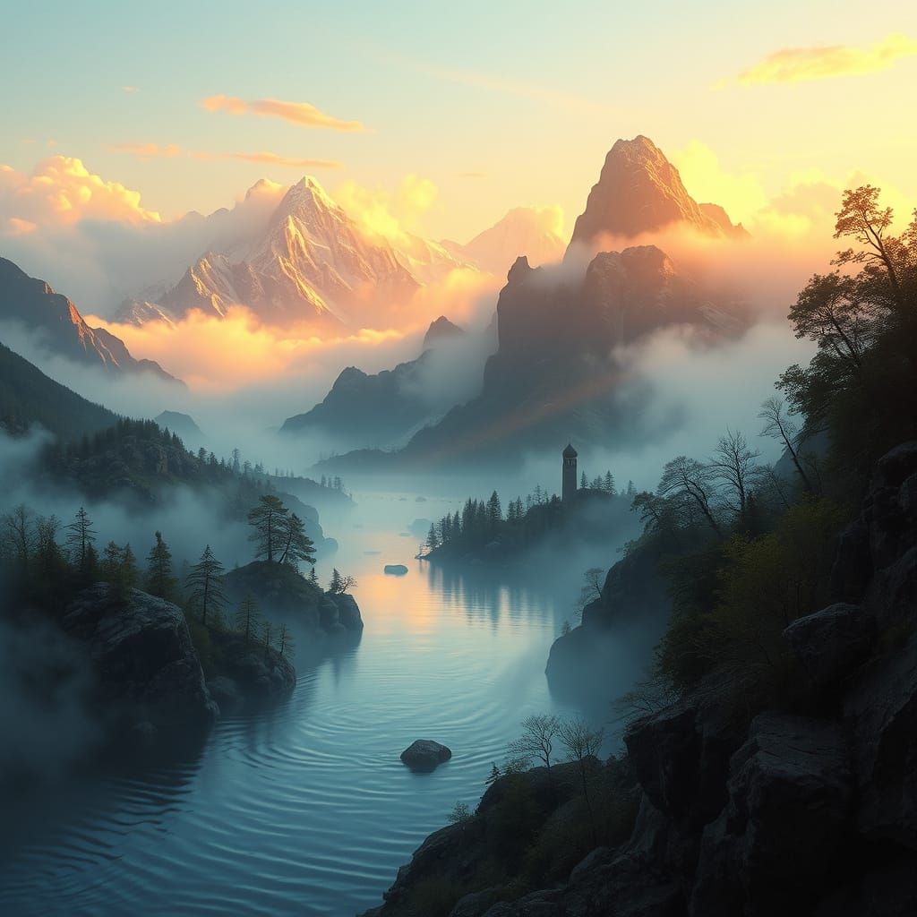 Surreal, Dreamlike Landscape with Ethereal Light