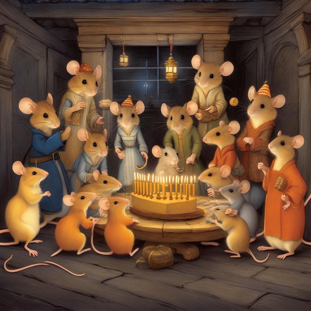 Mice Celebrate Hanukkah in Animated Renaissance Style