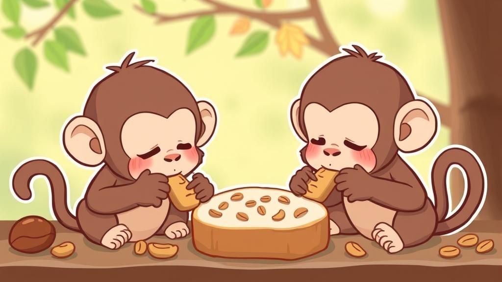 (Cute Adorable Chibi Monkeys eating monkey bread and monkey ...