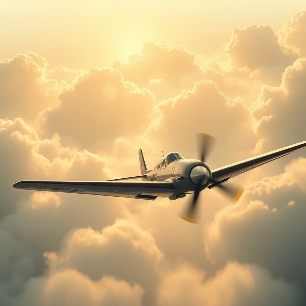 Vintage Propeller-Driven Airplane in Serene Morning Sky