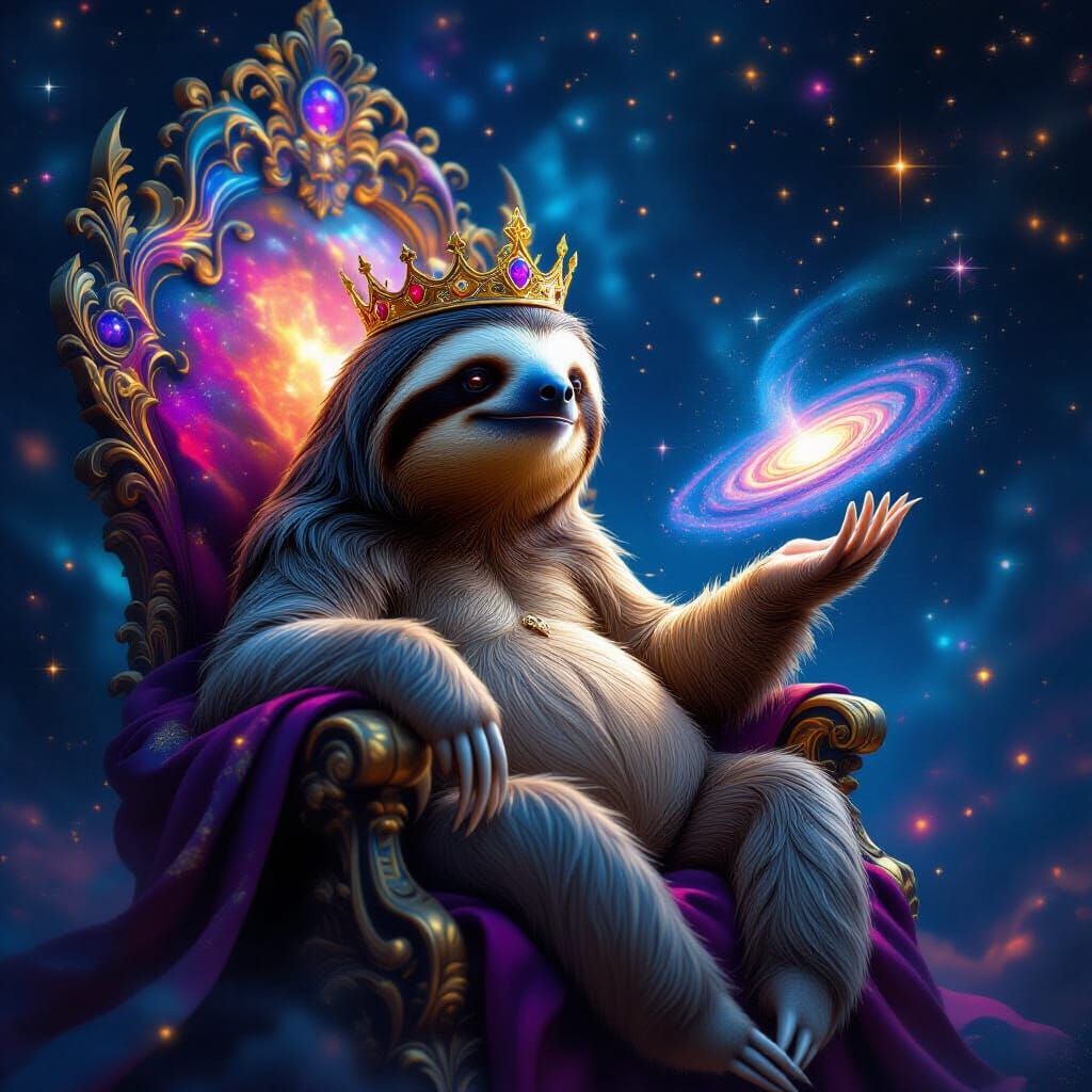 Ancient Sloth King in Cosmic Fantasy Art Style