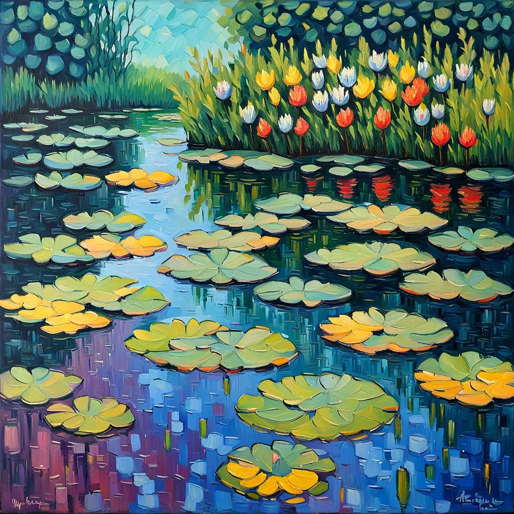 Impressionist Water Lilies on a Rainy Day