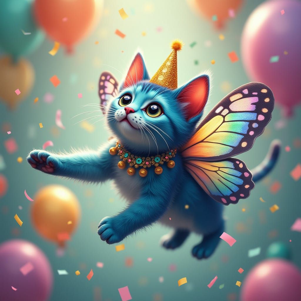Whimsical Feline Flies Through Disco Party Like a Butterfly