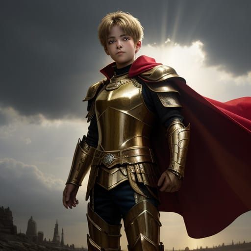 Regal Boy in Gold Armor with God Rays