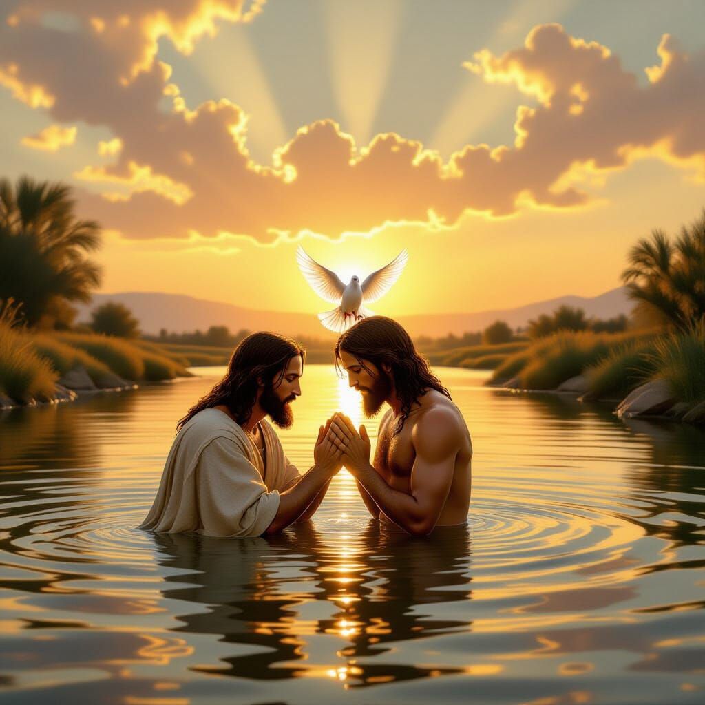 Jesus Christ Baptized by John the Baptist at Sunrise