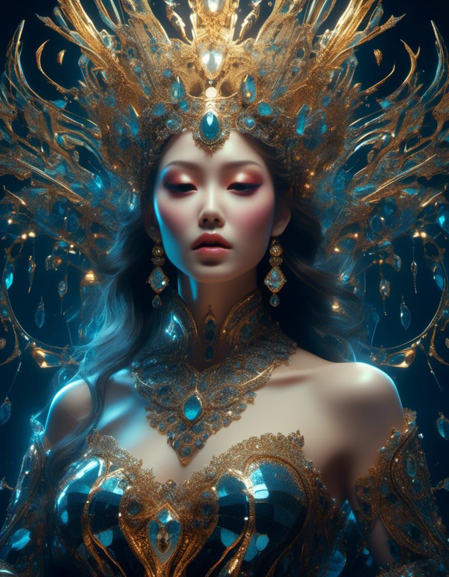 Cracked Beauty: A Shattered Portrait on a Throne