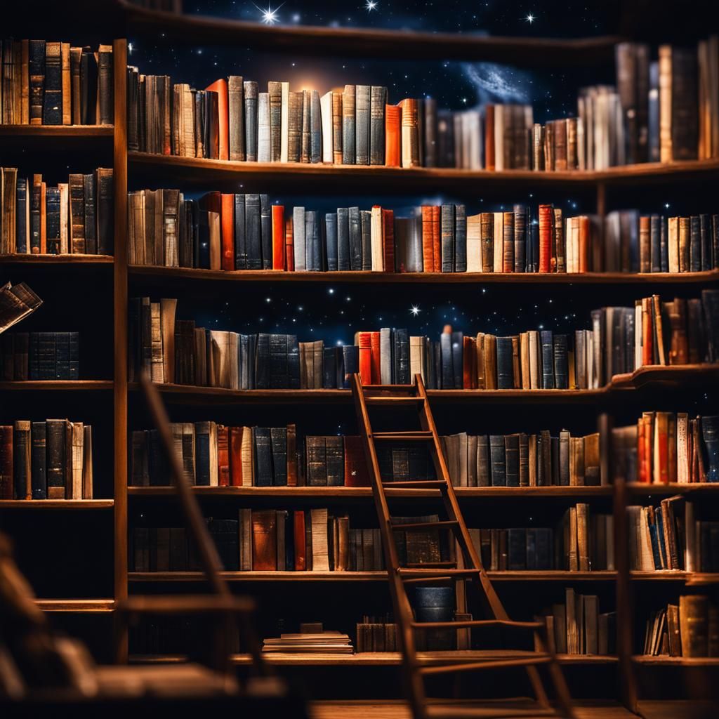 Night Sky Reflected in Bookshelf: Professional Photography
