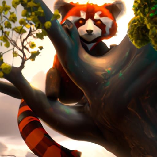 Red Panda in Tree: Detailed Matte Painting