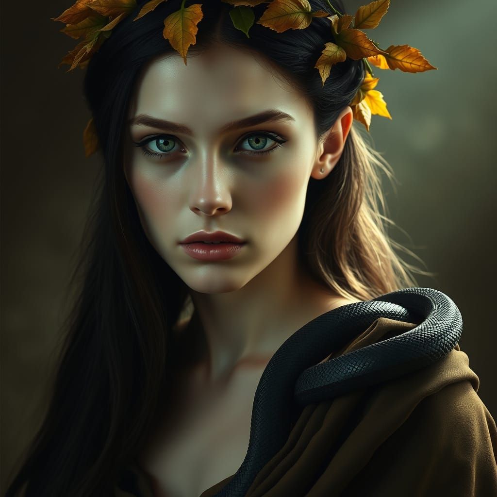 Ethereal Young Woman in Ancient Woodland Portrait